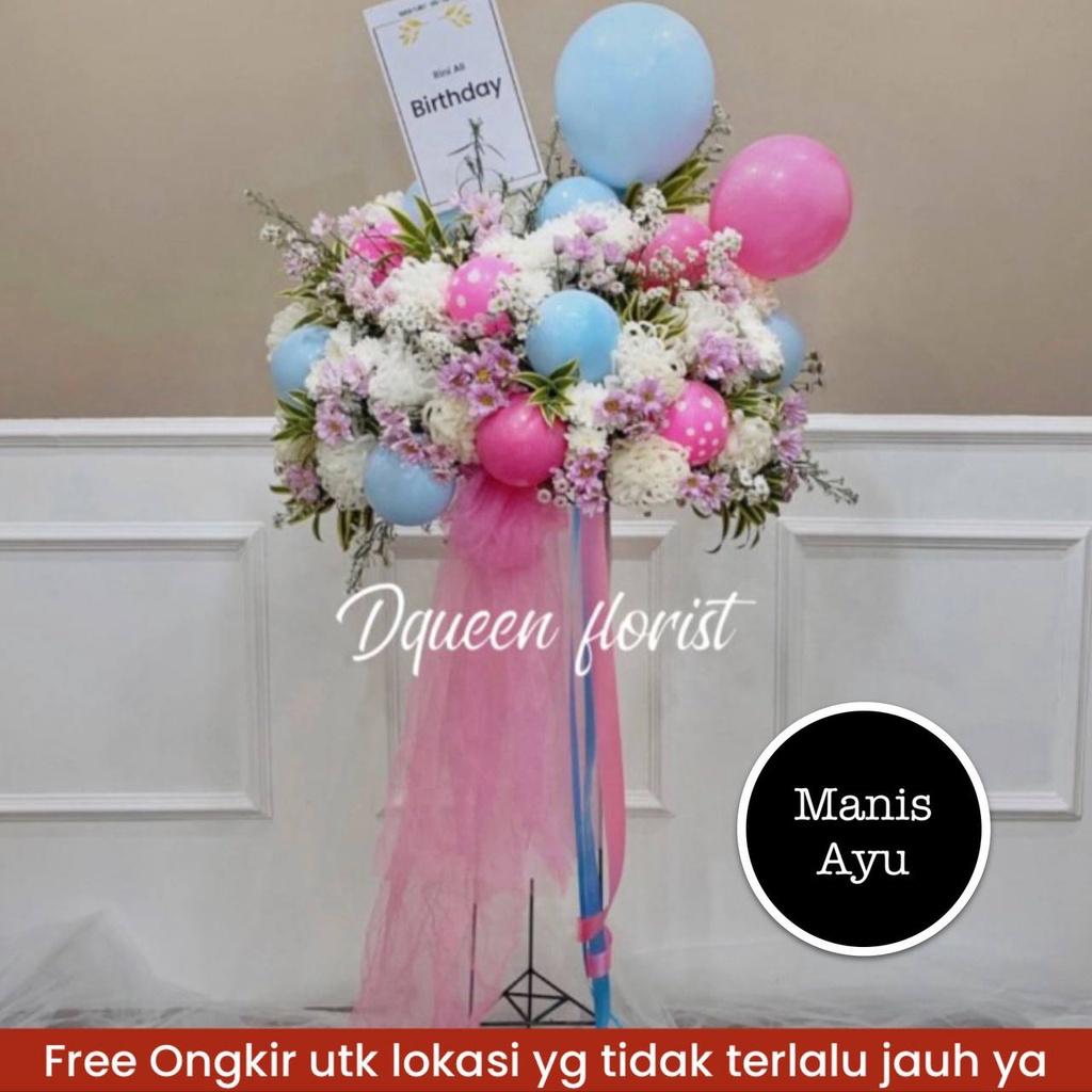 Standing Flowers Manis Ayu Stending Flower Bucket Buket Bunga Ucapan Selamat Hadiah Happy Birthday Wedding Lamaran Wisuda Ulang Tahun Peresmian Grand Opening Natal Papan Karangan Balon 100% Asli Fresh