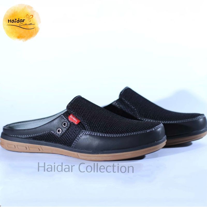 Bustong Pria Kulit Sintetis Premium Slop Slip On Kasual Cowok Sol Karet Lentur