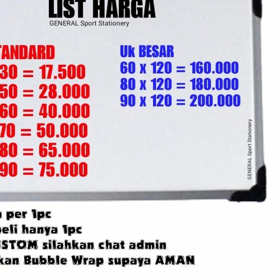 

➽ Papan Tulis / White Board 40x60 Whiteboard - (tanpa bubble) ♚