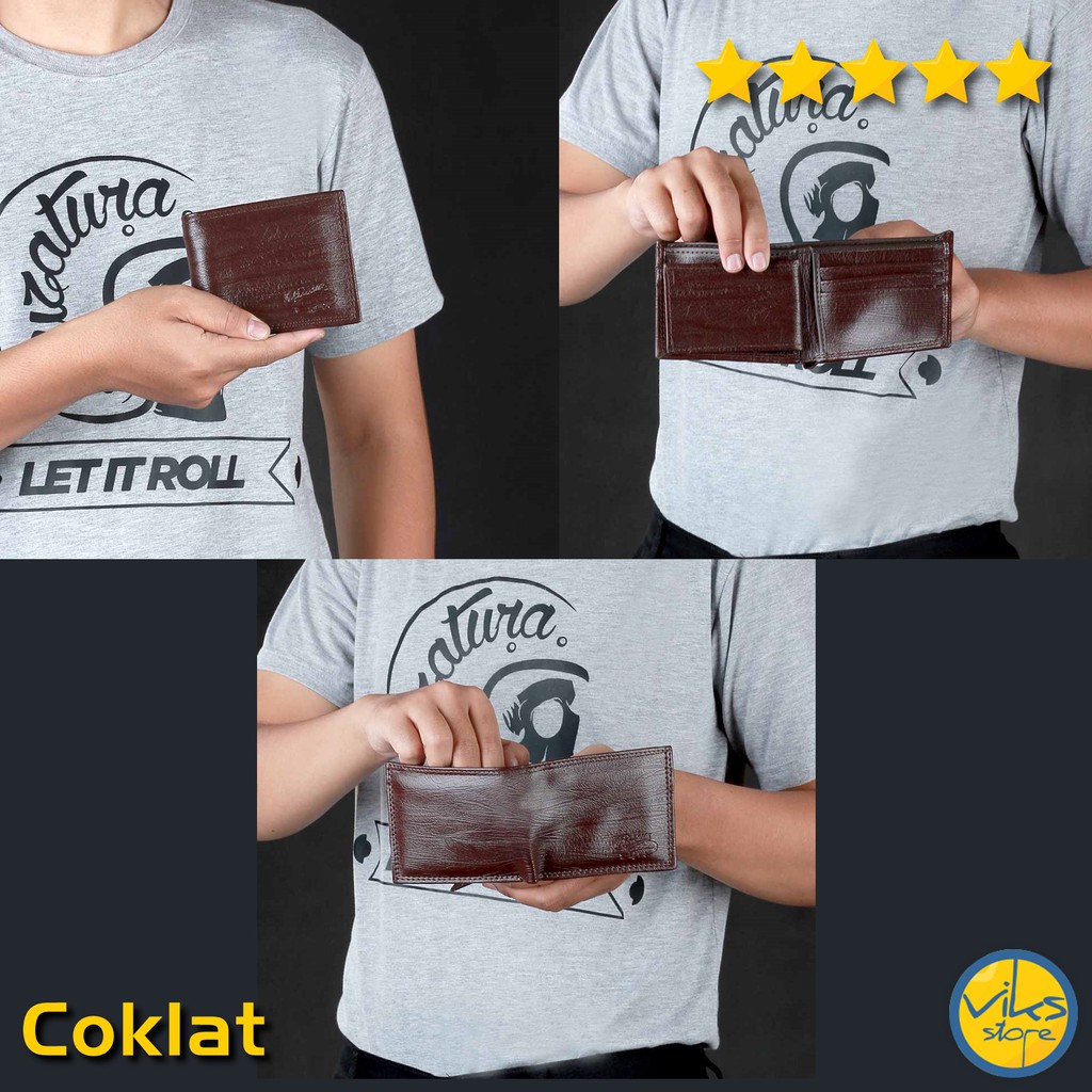 Dompet Cowok Pria Bahan Kulit Sintesis Wallet Polos Hitam Coklat