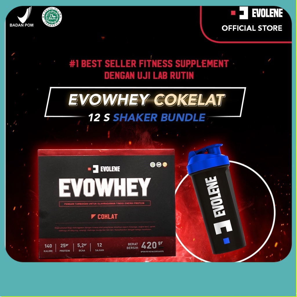 

Evolene | Whey Protein | Coklat | 456gr/12 Sachet | + Shaker | Biru | - Suplemen fitness pembentuk Otot - Defisit kalori - Susu Protein - Suplemen Fitness - Minuman Protein - Suplemen Workout BPOM HALAL ORIGINAL ORI OFFICIAL STORE