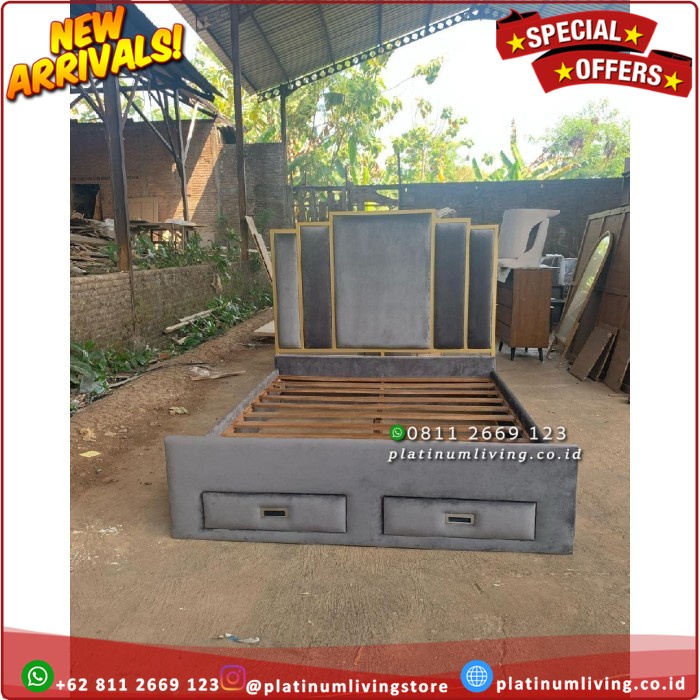 Tempat Tidur Jati Modern 160x200 Kombinasi Besi, Dipan Laci Modern Platinumliving Furniture Indonesi