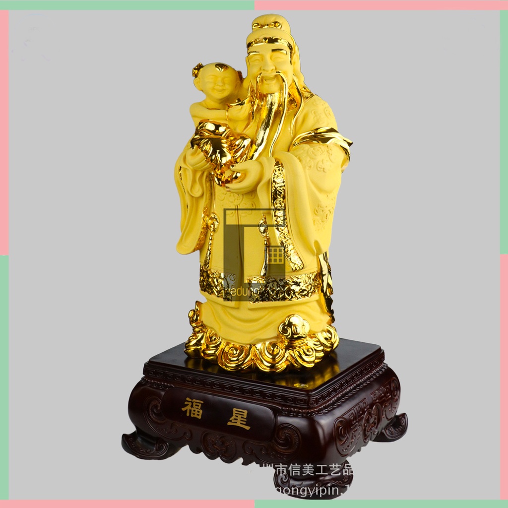 Pajangan Patung Dekorasi Fengshui Puja Suci Dewa Dewi Fulushou Fuk Luk Sau Fu Lu Shou Sanxing Sansing Tiga 3 Bintang Hoki Lucky Keberuntungan Rejeki Uang Emas Gold Meja Altar Sembahyang Sembayang Doa Budha Buddha 1 Satu Set Ukuran Besar Large XXL 2XL Size