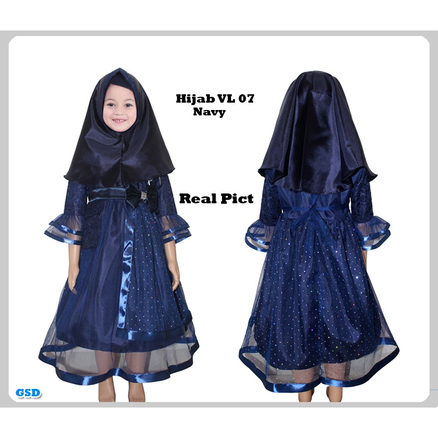 Hijab VL 05 - 07 Kids /Free Hijab / Promo Baju Gamis Anak Motif Brukat Kombi Tile Good Premium/ Baju Lebaran Anak Modern Murah/ Pakaian Ngaji