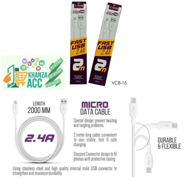 KHANZAACC Kabel Data USB V-GeN VCB-16 Fast Charging Kabel Charger Micro USB VGEN
