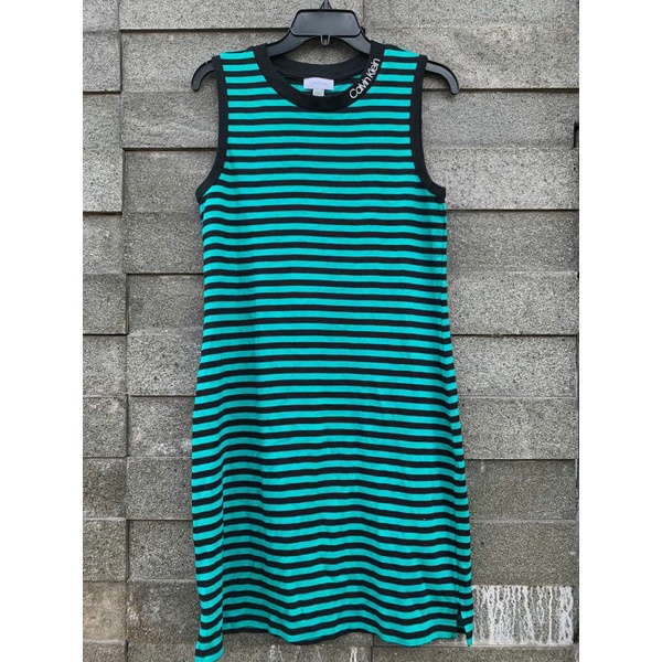 Calvin klein logo neck striped T-shirt dress