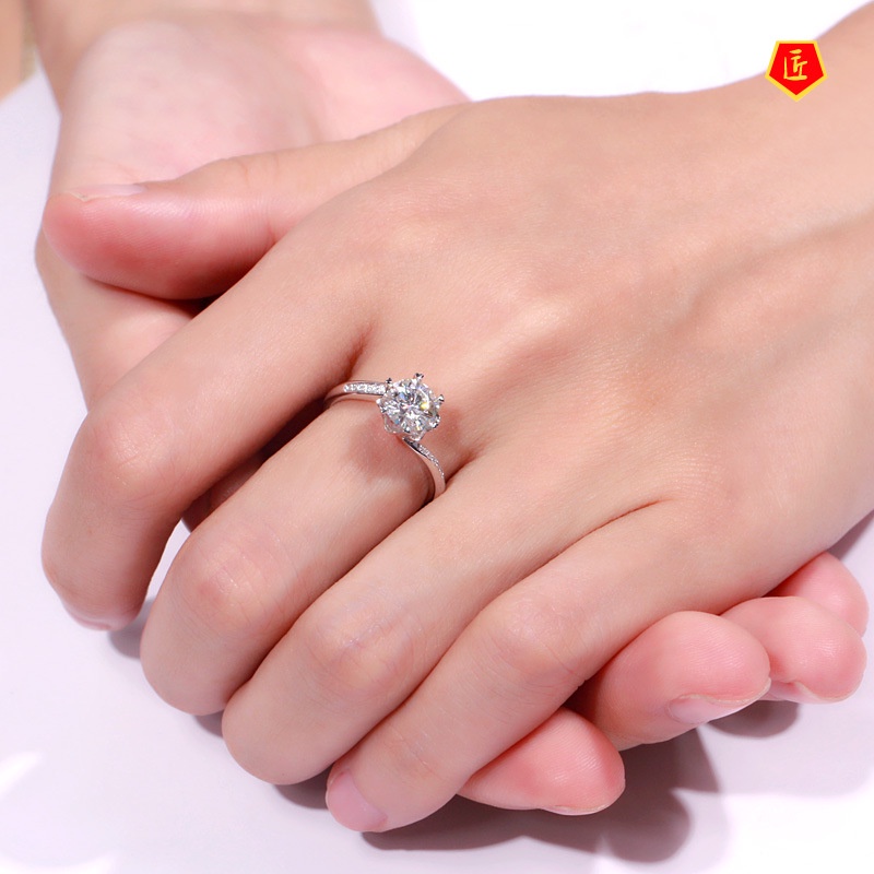 [Ready Stock]Classic Six-Claw Flower 2 Karat Moissanite Ring Female