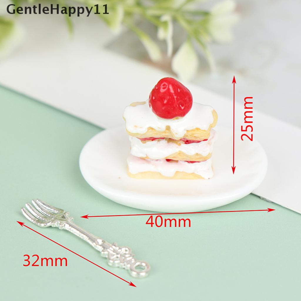 Gentlehappy 1 Set Mainan Miniatur Piring Kue Strawberry + Garpu Skala 1: 12 Untuk Dekorasi Dapur Rumah Boneka