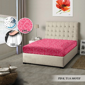 SPREI MONALISA POLOS WATERPROOF - 160x200 anti ompol air water proof polos emboss- 160 QUEEN sp160wpmona-Pink Tua Motif