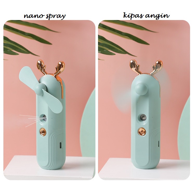 kipas angin mini nano spray mist 2in1 KP07 rechargable pocket size