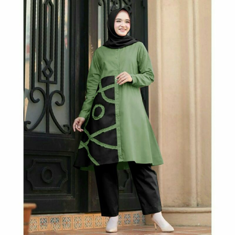 ST Set Stelan Atasan Tunik Celana Moscrepe Ninos