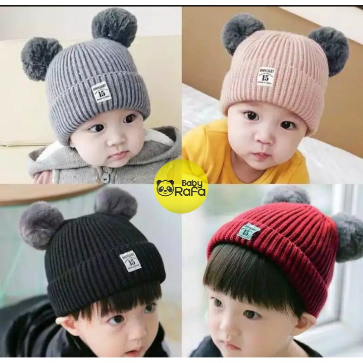 Topi Rajut Kupluk Bayi Pom Pom Premium / Topi Bayi Pom Pom Anak Laki - Laki Perempuan / Kupluk Baby Pompom DC Kids