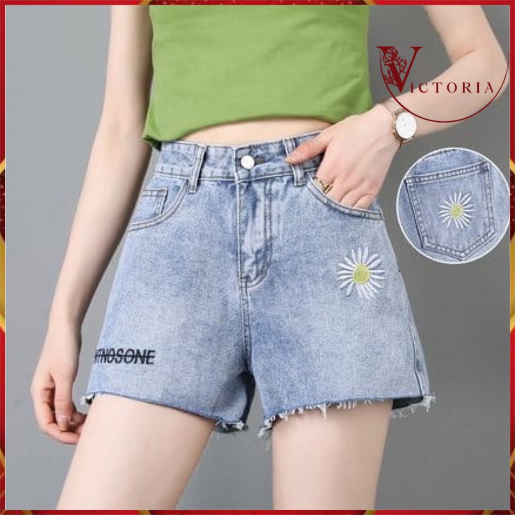 Victoria Celana Pendek Jeans Wanita Sobek Hotpants Jeans Ripped 4069 -2