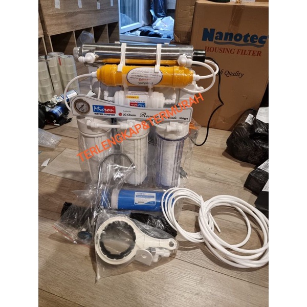 Mesin filter air minum 500gpd 8step + uv+ hexagonal+ bio yellow