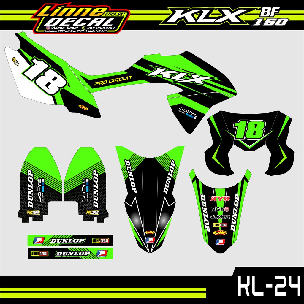 Decal Sticker KLX 150 Bf hijau hitam- Dekal stiker klx bf 150-striping klx 24