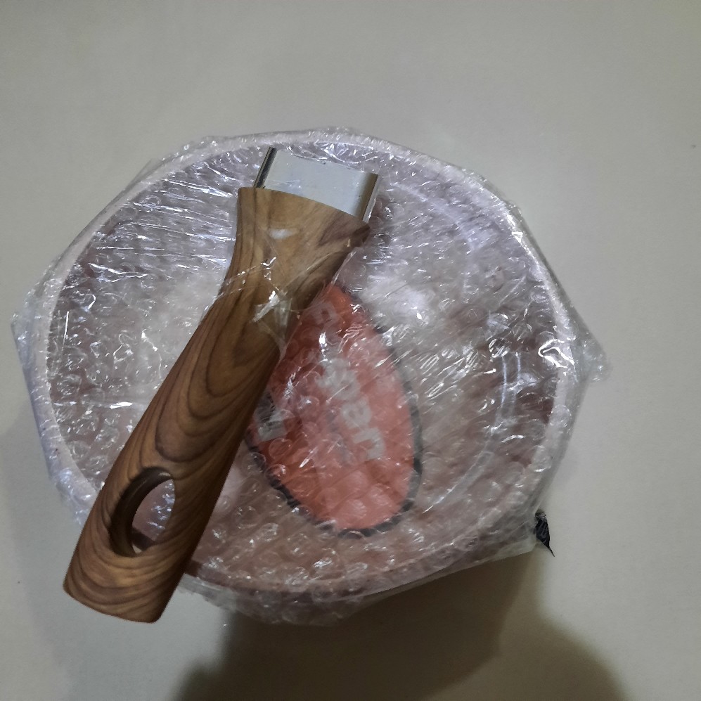 Cypruz Fp0691 14cm Pink Mini Fry Pan Gagang Kayu Marble Coating Penggorengan Panci Fry Wok Kuali