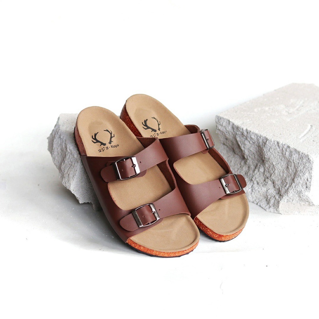 KOJO x HIRO 2 - Sandal Casual Slide Pria Slop Cowok Santai Gaya Distro Kulit PU Coklat Hitam Navy Original KOJO HIRO 02