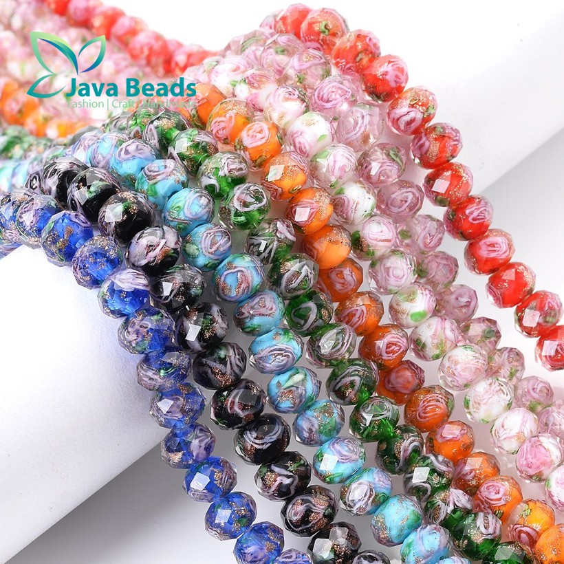 Bahan Gelang Batu Crystal Bunga Lampwork Murano