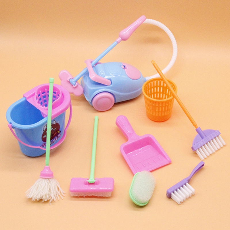 Mary 9-Piece Simulasi Pembersih Mainan Balita Cleaning Set Toys Pretend Play Tools Housekeeping Aksesoris Educationa