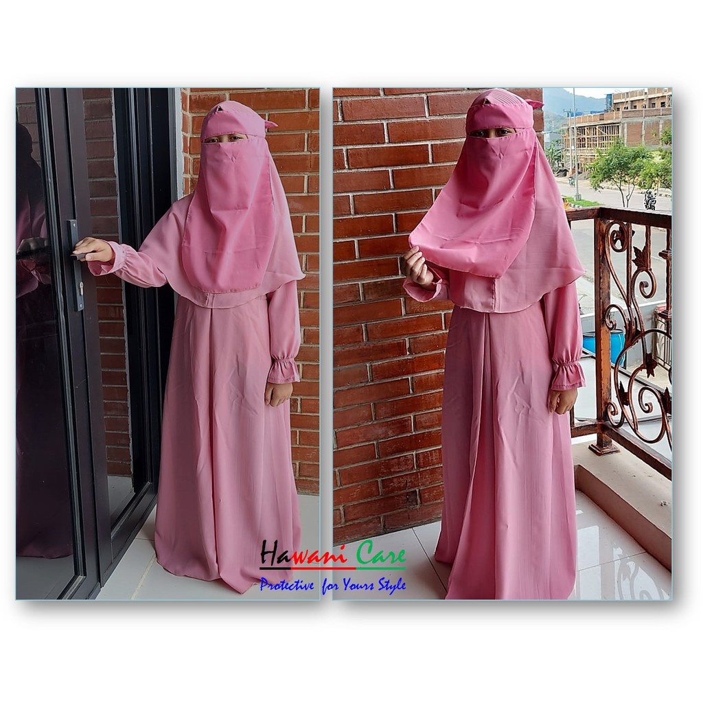 Gamis Syari + Kerudung + Cadar  + Manset Anak ( 1 stel &gt;&gt; 4 in 1 )