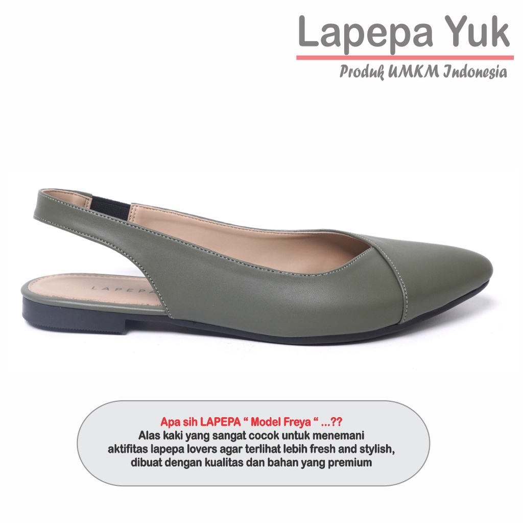 LAPEPA YUK - Sepatu Flat Shoes Wanita FREYA Untuk Kerja kantor Spatu Flatshoes Cewek Kuliahan Jalan Santai Casual Empuk Nyaman Slop Lancip Warna OLIVE  Kasual Hijau Strap Tali Selop Belakang Premium Original Kekinian Terbaru Shoes ORI Mall Official Store