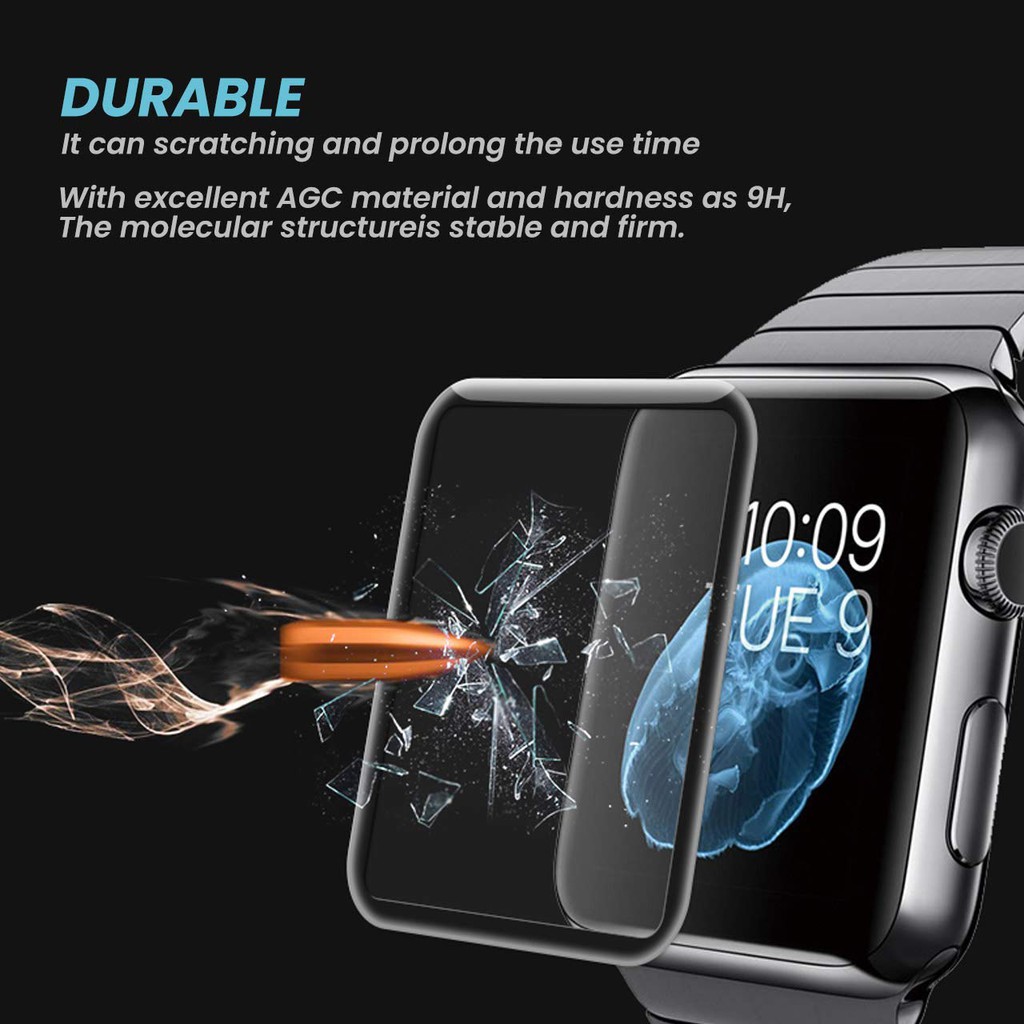 Tempered Glass Full 5D Curve Apple Watch Ukuran 4.0mm Seri 1/2/3/4/5/6