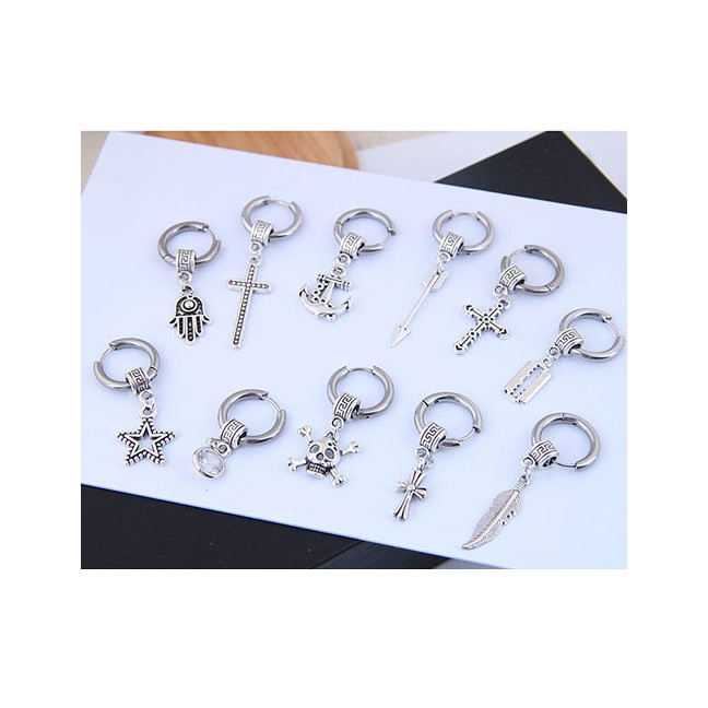 LRC Anting Tusuk Fashion Silver Titanium Steel Cross Stud Earrings A59358