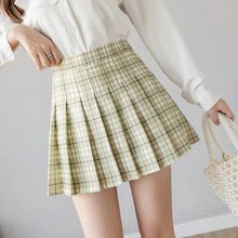 Korean Mini Skirt Preppy Plaid Rok Lipit Motif Kotak Kotak 2134 (S-XXL)