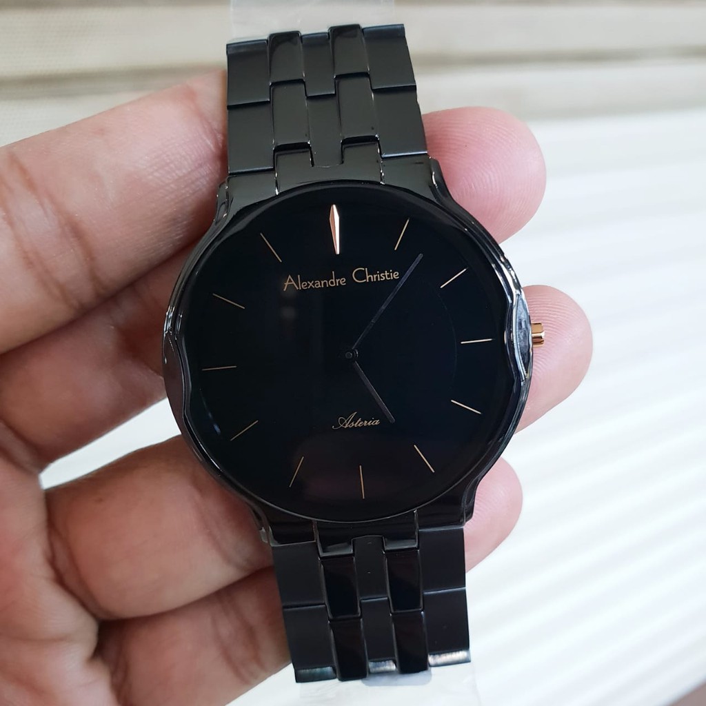 Jam Tangan Pria Alexandre Christie Original AC8616M Stainless Steel Hitam Lis Gold