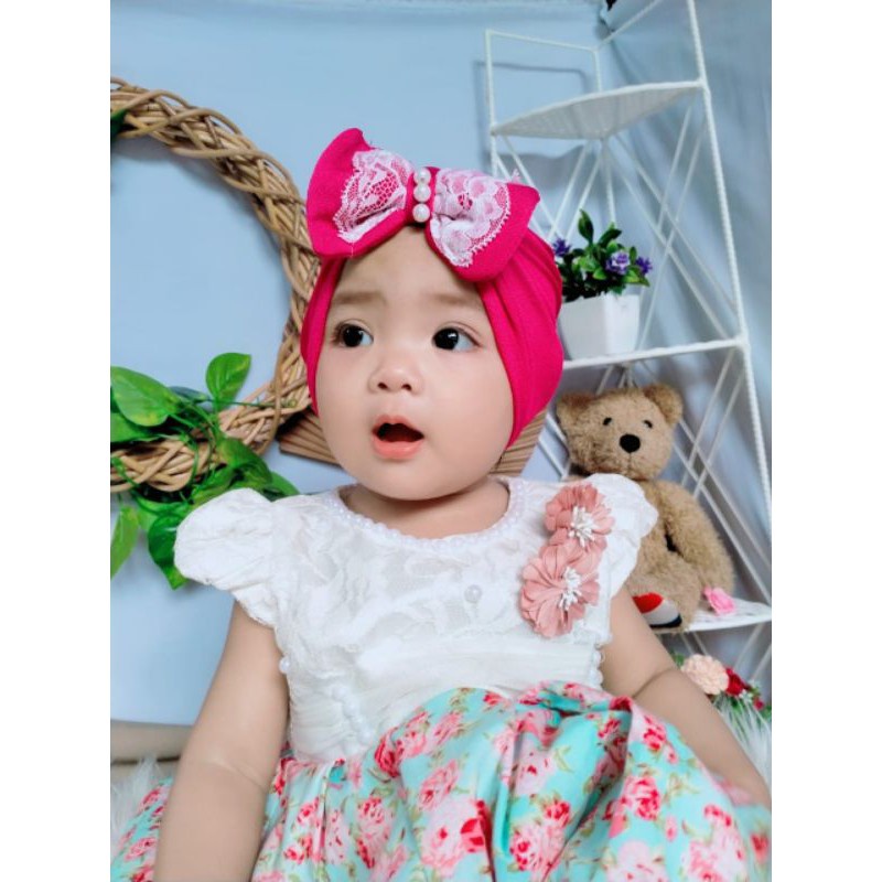 Turban Sesila Renda Mutiara | Ciput Anak | Turban Bayi | Alus Collection | BISA C.O.D