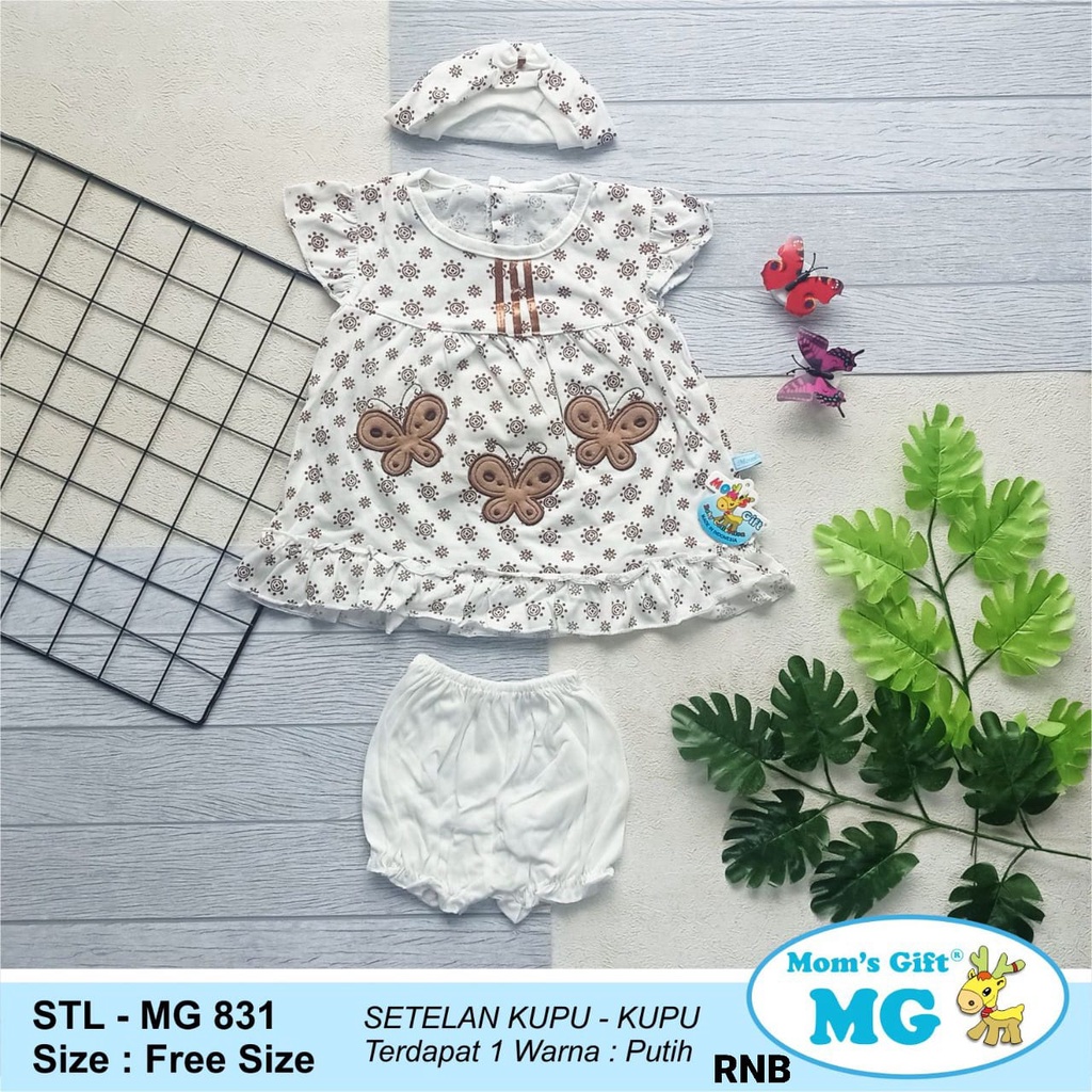 MOMS GIFT SETELAN BAJU ANAK/ DRESS ANAK MOTIF KUPU-KUPU + TOPI