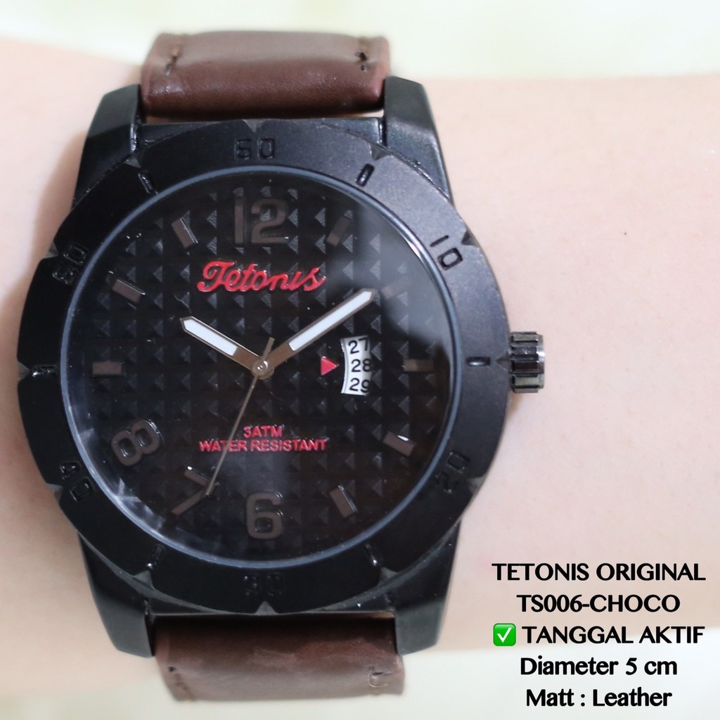 Jam tangan pria Original TETONIS tali kulit tanggal aktif leather laki cowok TS006