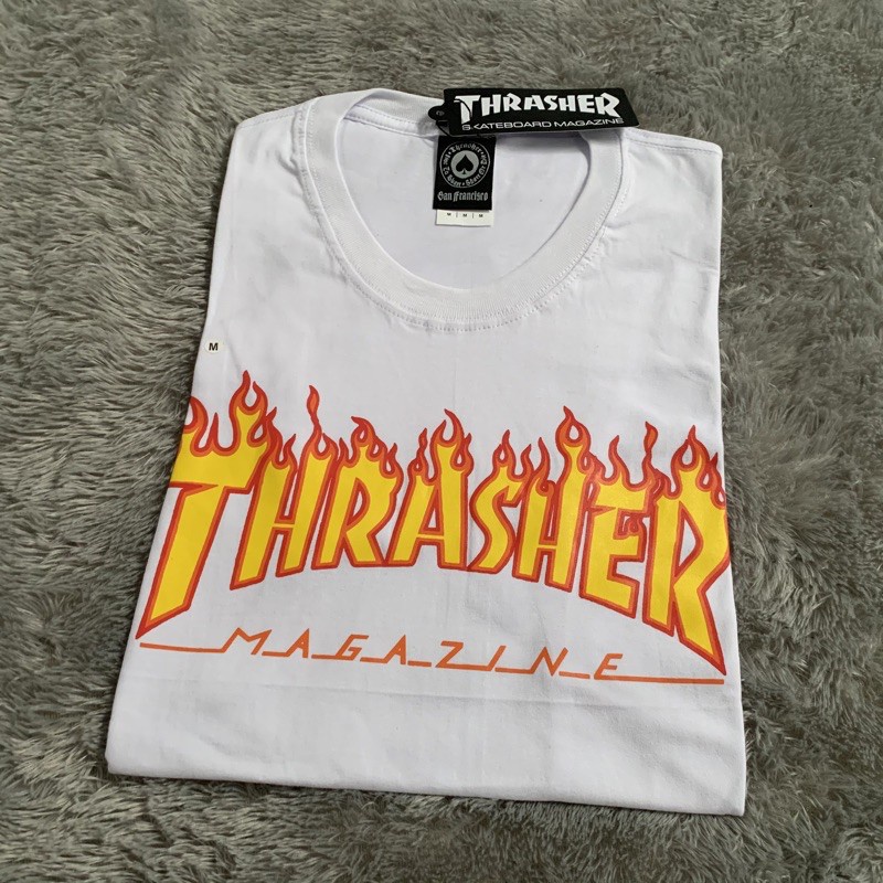 kaos Uniqlo t-shirt logo / kaos branded / kaos tumblr / kaos pria / kaos wanita / uniqlo kaos lengan pendek-Thrasher Putih