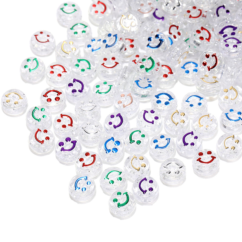 50Pcs/Pack 6x10mm Transparent Acrylic Bead Smile Emoji Pattern