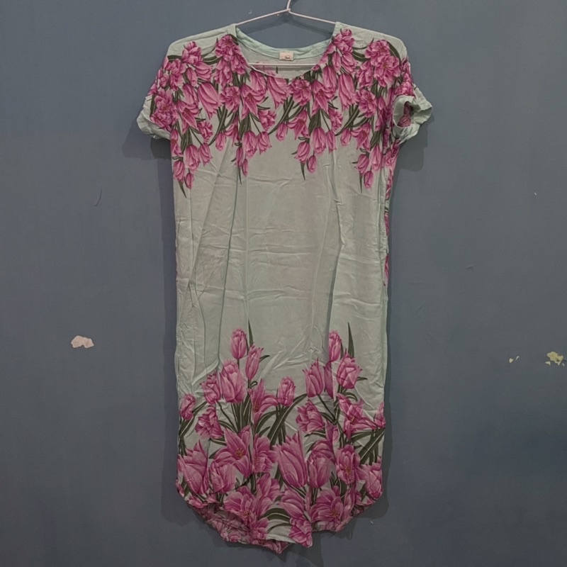 Daster Biru Muda Bunga Pink