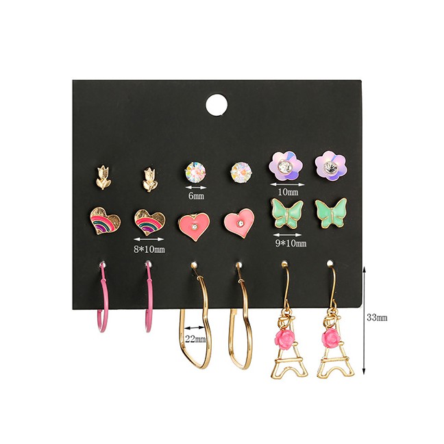 LRC Anting Set Fashion Color Butterfly Drops Oil Tower Stud Earrings Set D42522