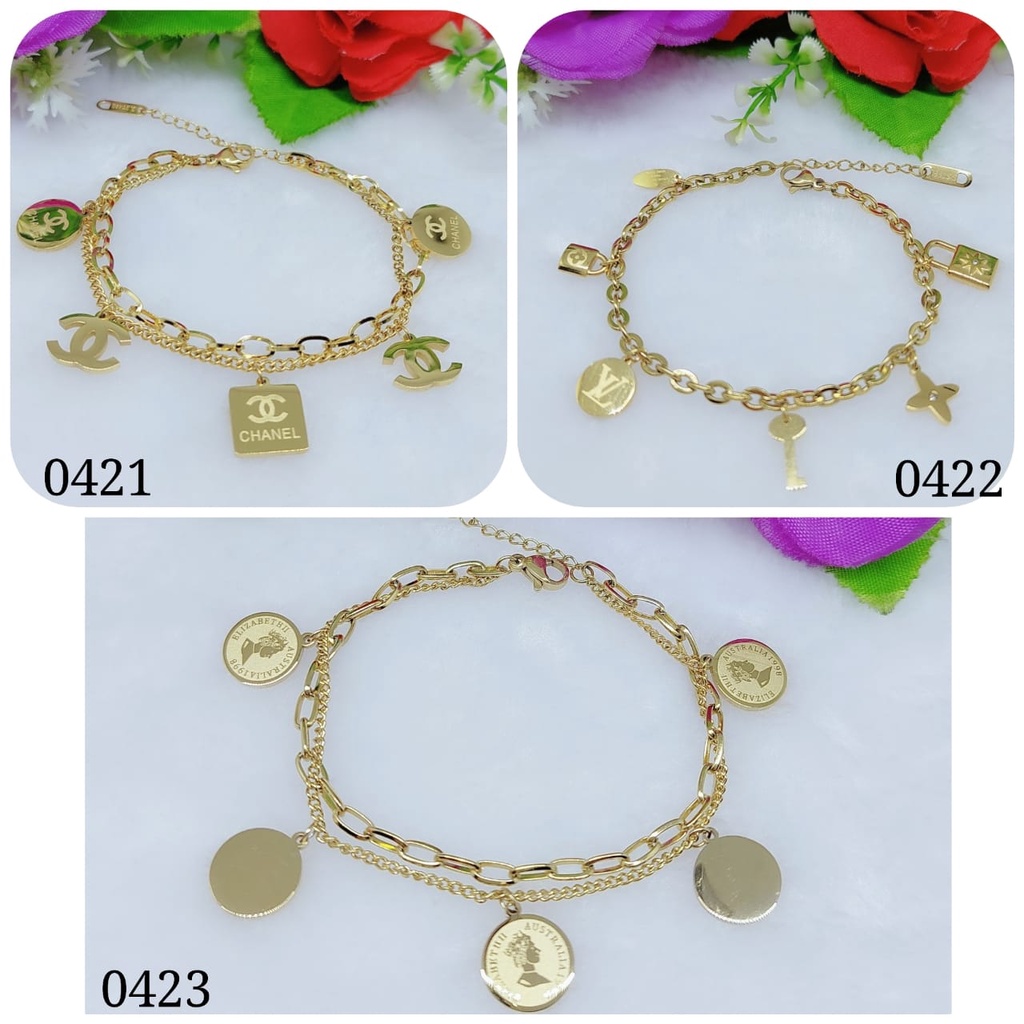 Gelang titanium dobel rantai perhiasa fashion 0421-0423