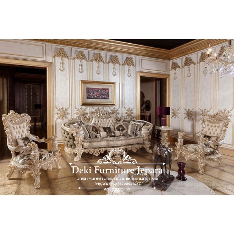 SOFA MEWAH RUANG TAMU MODERN 311+2MEJA JEPARA ELEGAN MINIMALIS PALING MAHAL SET SOFA TAMU MEWAH