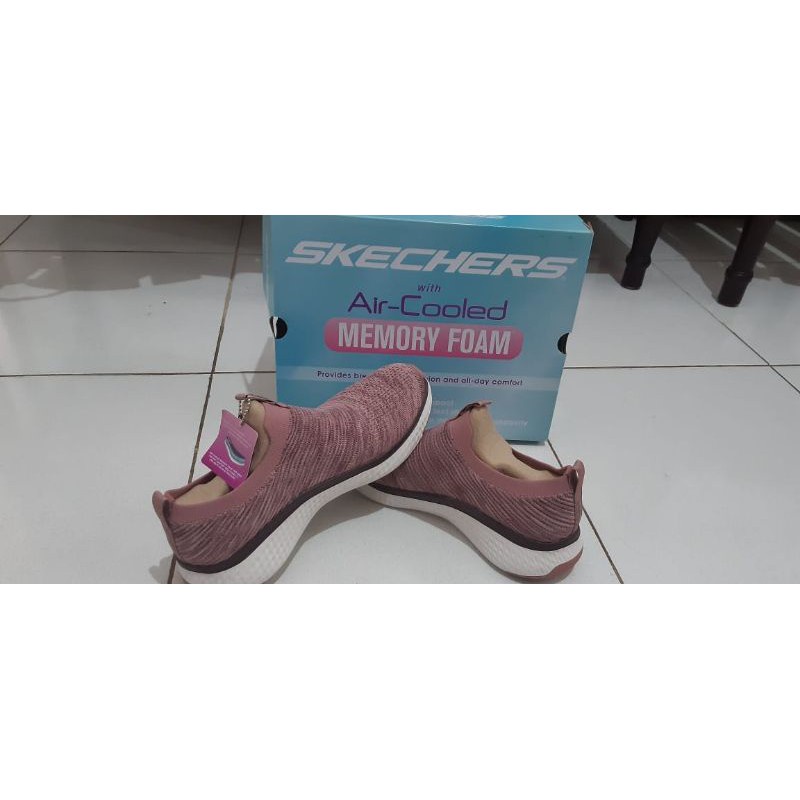 sepatu wanita sepatu skechers air cooled memory foam pink peach ori original