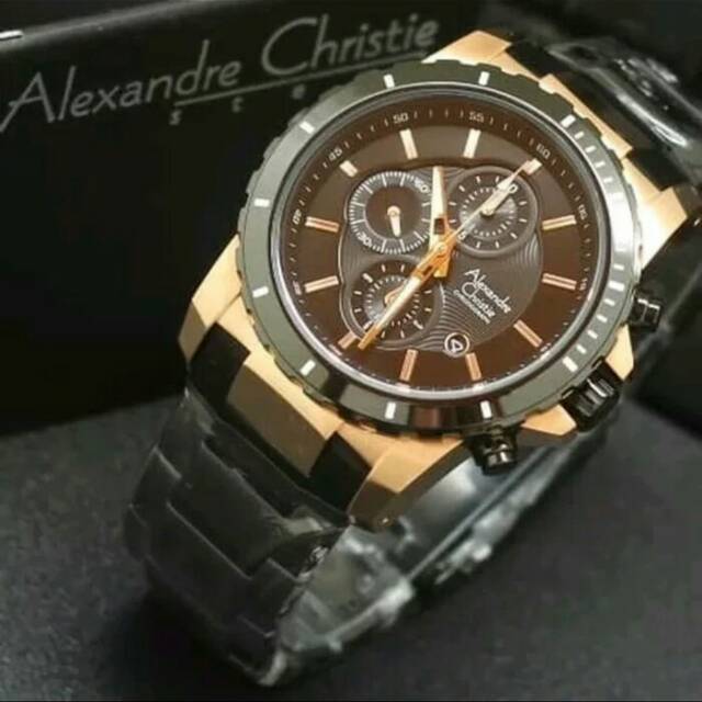 JAM TANGAN PRIA ALEXANDRE CHRISTIE BLACK GOLD AC-6141 ORIGINAL