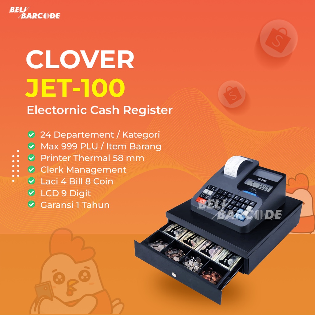 MESIN KASIR CLOVER JET-100 / JET100 CASH REGISTER ALL IN ONE