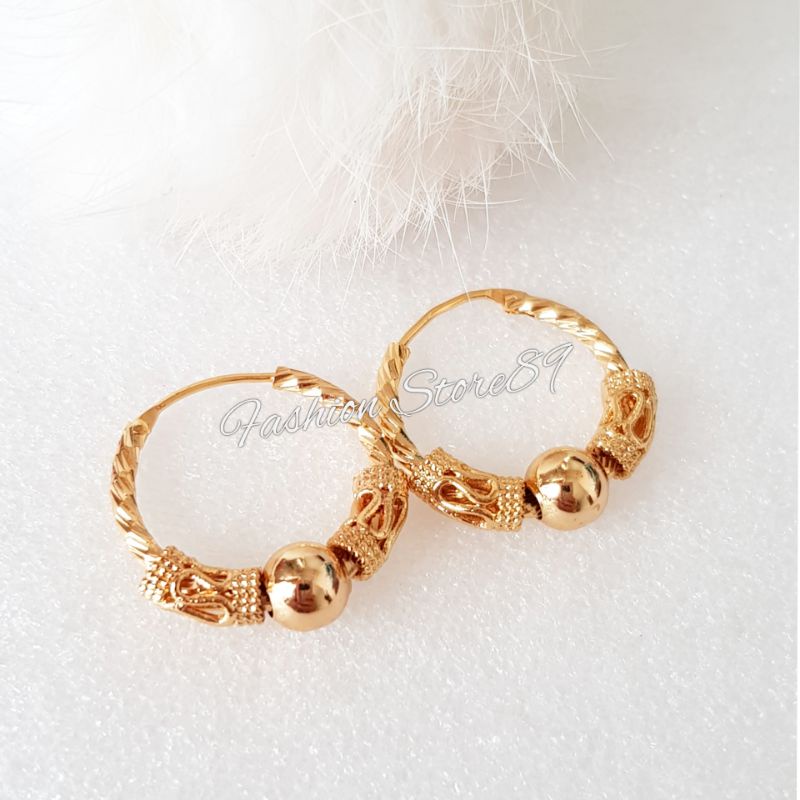 Anting Bulat jepit xuping import lapis emas 18k