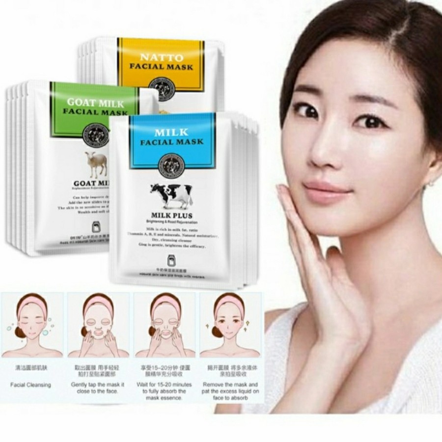 Dans Corners - Masker Wajah Rorec Facial Sheet Mask Susu Goat Milk Natto Ori Memutihkan Mencerahkan
