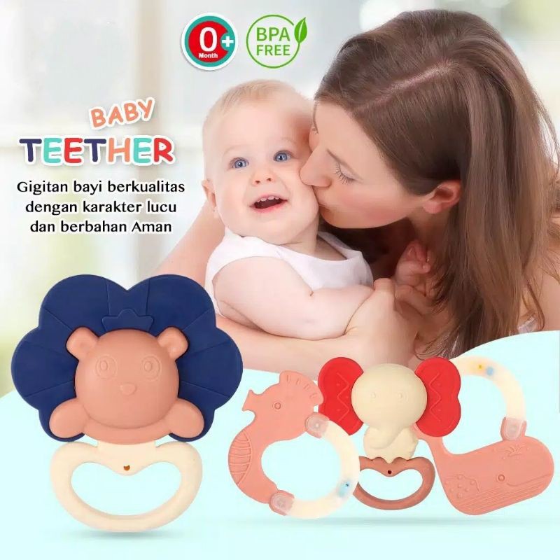 Mainan Bayi Edukasi Baby Rattle Shaking Bell Toy Teether Silikon Plastik