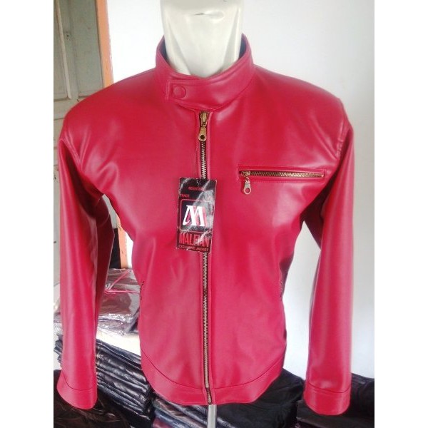 Jaket pria semi kulit sintetis asli Garut | Jaket Boy Anak jalanan/Jaket kulit merah JK-04
