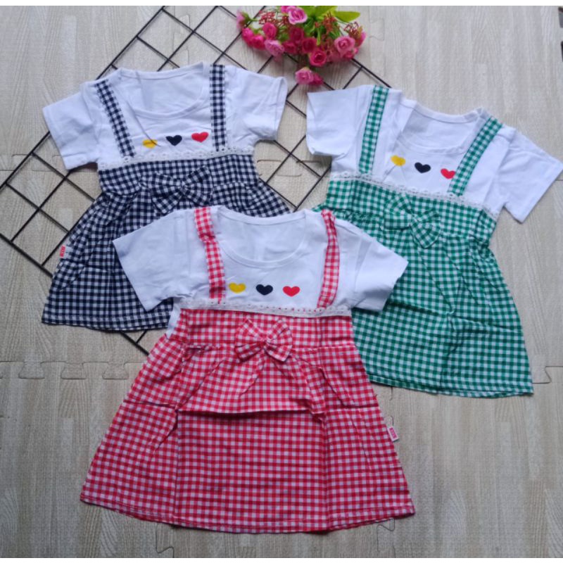 (0-4 Tahun) Dress Anak import overall pita salur kotak /Baju Bayi Perempuan 100% KATUN PREMIUM QUALITY IMPORT