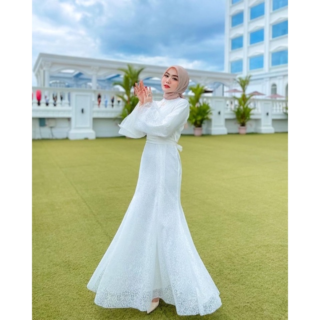 ELLADINE DRESS BYGIAGIO dress akad simple gaun wedding pernikahan baju muslim putih pakaian lamaran elegan pakaian wanita pesta elegan fashion korea dress lebaran cantik anggun mewah nyaman gaun vintage wedding fashion dress bahan lace brokat halus furing