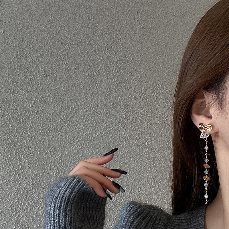 Anting Gantung Panjang Model Pita Bahan silver 925 Untuk Wanita