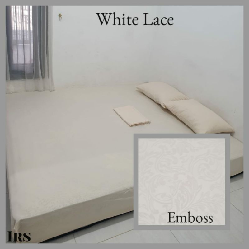 SPREI POLOS sprei embos blue olimpic/ putih white lace