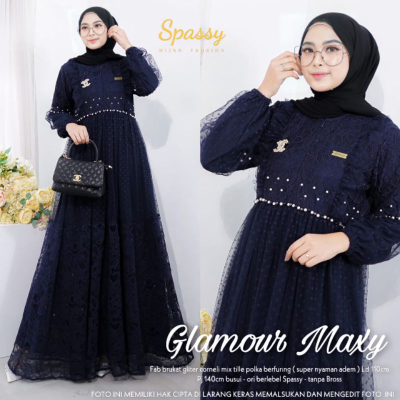 Anindya Spassy Glamour Maxy Gamis Dress Original Brukat Terbaru